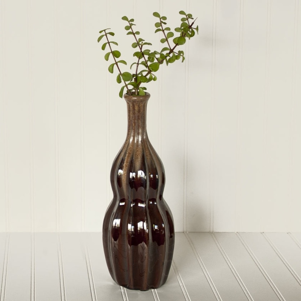 Mid Century Modern Vase In Earth Tone Drip Glaze Vintage Hand Carved Ceramic